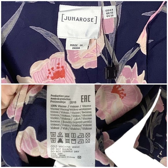NWT Junarose Floral Top Blouse Shirt Emelie Veronica 14 Blue Pink Button Front - Picture 5 of 11